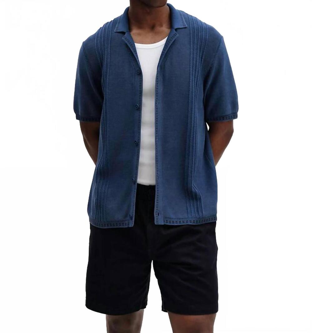 NEW WAX LONDON ivy cotton knit shirt in washed blue